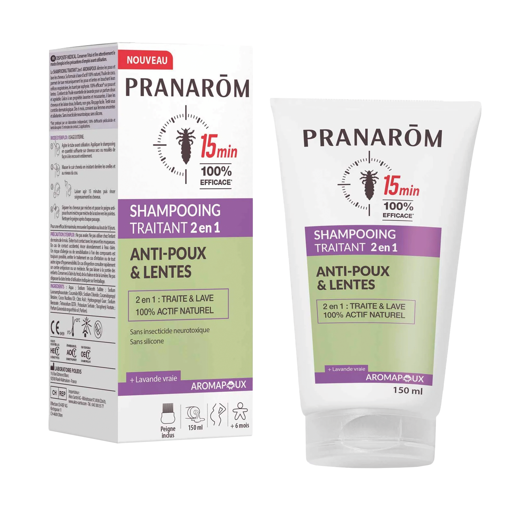 PRANAROM Aromapoux Shampoo trattante 2 in 1 contro pidocchi e lendini 150ml