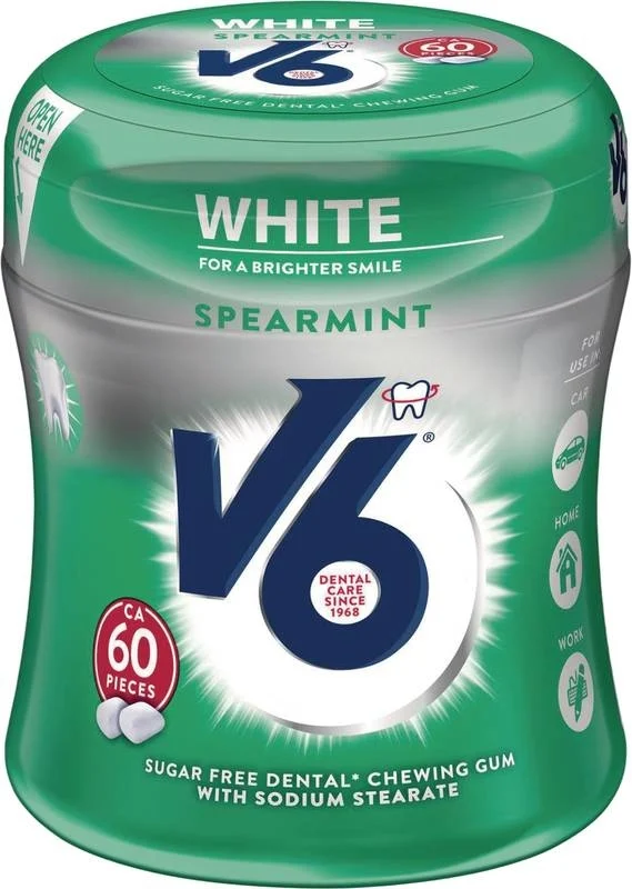 V6 Gomma da masticare bianca Spearmint 60 pezzi