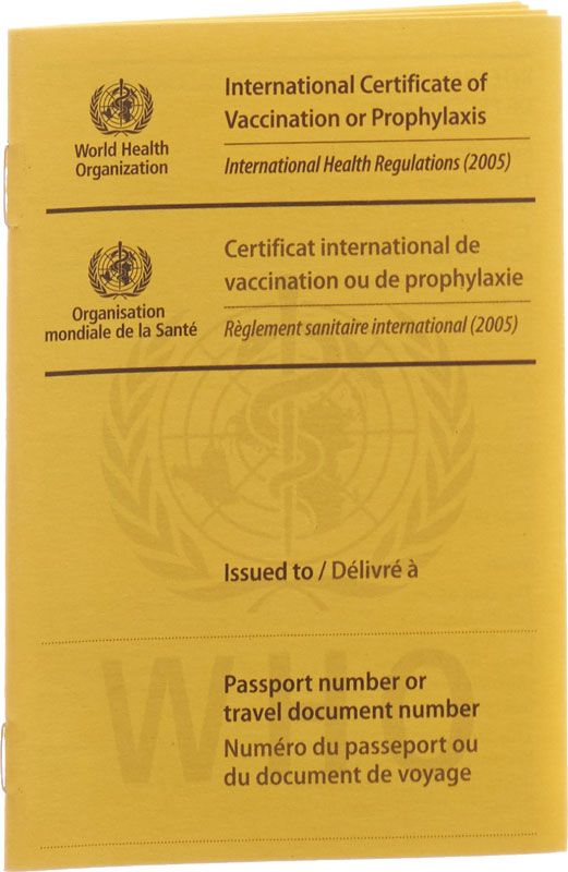Carta di vaccinazione OMS giallo internazionale
