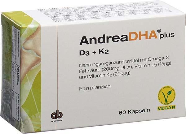 AndreaDHA più Omega-3 Vitamina D3 + Vitamina K2 Capsule vegane 60 Capsule