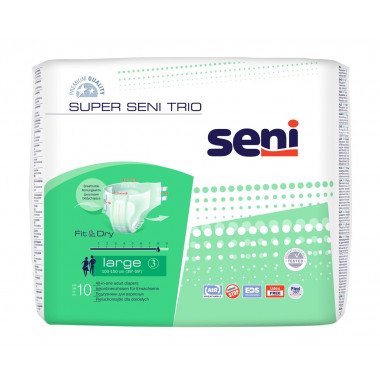 Super Seni Trio pantaloni per pannolini L traspiranti circonferenza fianchi 100-150cm 8 gocce 10 pezzi