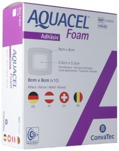 AQUACEL Ag Foam medicazione adesiva in schiuma 8x8cm 10 pezzi