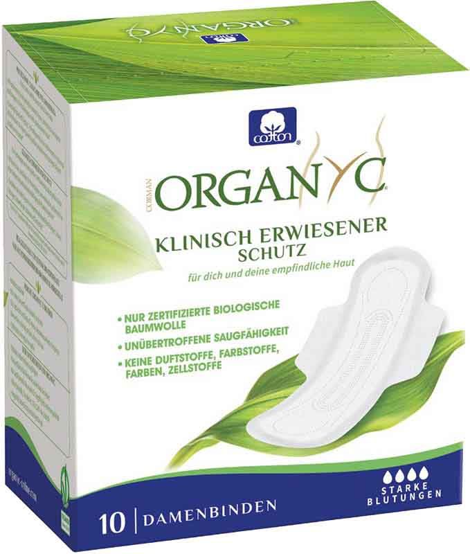Asciugamani igienici Organyc con ali ad alto flusso 10 pezzi
