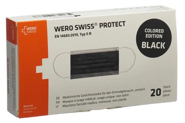 WERO SWISS Maschera di protezione tipo IIR nero Confezione 20 pezzi