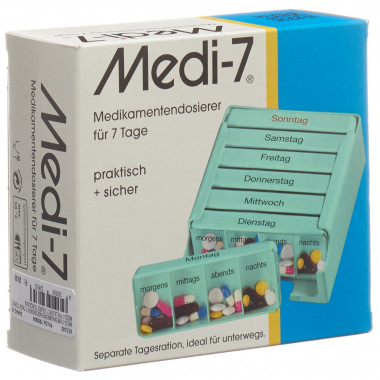 Sahag Medi-7 dispensatore di farmaci 7 giorni 4 scomparti al giorno turchese tedesco