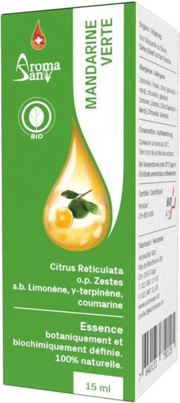 Olio essenziale di mandarino Aromasan in confezione biologica 15ml