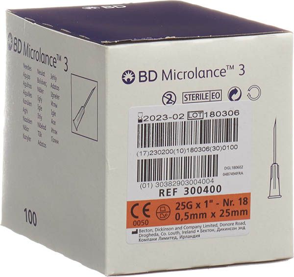 BD MICROLANCE 3 Cannula iniettabile 0,50x25 mm arancione 100 pezzi
