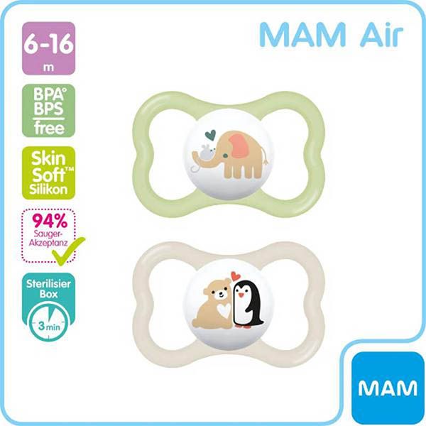 MAM Air Nuggi Silikon 6-16 Monate Boy 2 Stück