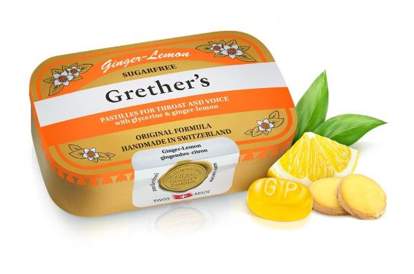 GRETHERS Pastiglie di zenzero e limone senza zucchero 110g