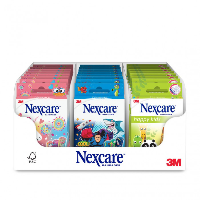 3M Nexcare Display Cerotti per bambini Misto Happy Kids 24 pezzi