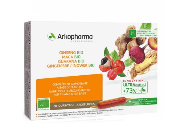 Arkofluide ginseng-maca-guarana-zenzero ampolla bio 20 pezzi
