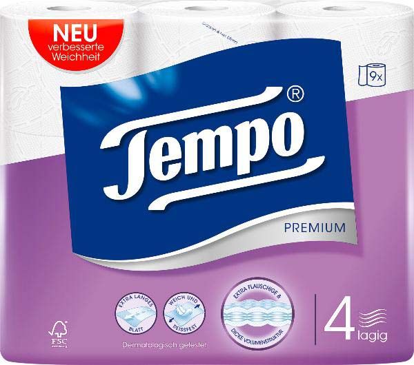 Tempo carta igienica premium bianca 4 veli 110 fogli 9 pezzi