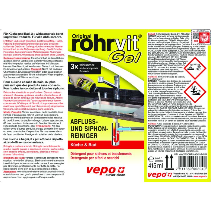 Rohrvit gel detergente per scarichi extra-forte 415ml