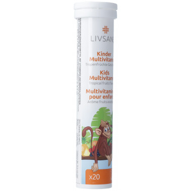 Livsane compresse effervescenti multivitaminiche per bambini gusto frutta tropicale 20 pezzi