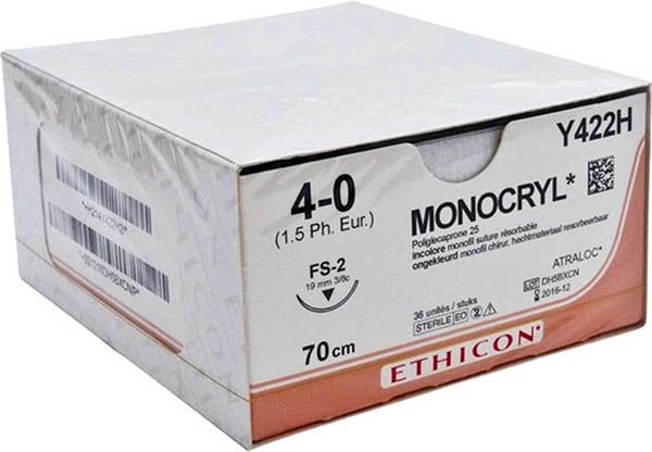 MONOCRYL PLUS 70 cm non colorato 4-0 FS-2 36 pezzi