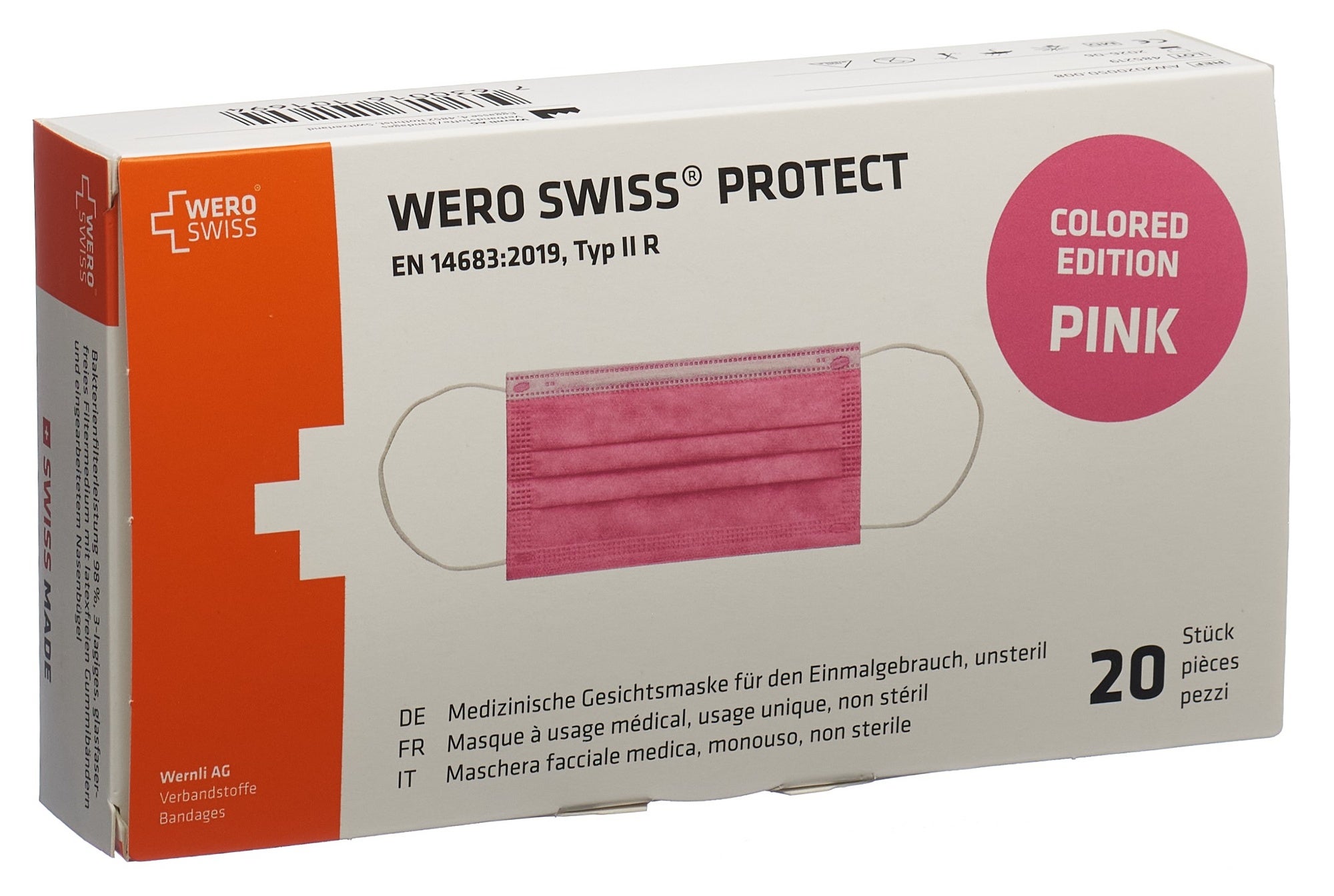 WERO SWISS Maschera di protezione tipo IIR rosa Scatola 20 pezzi