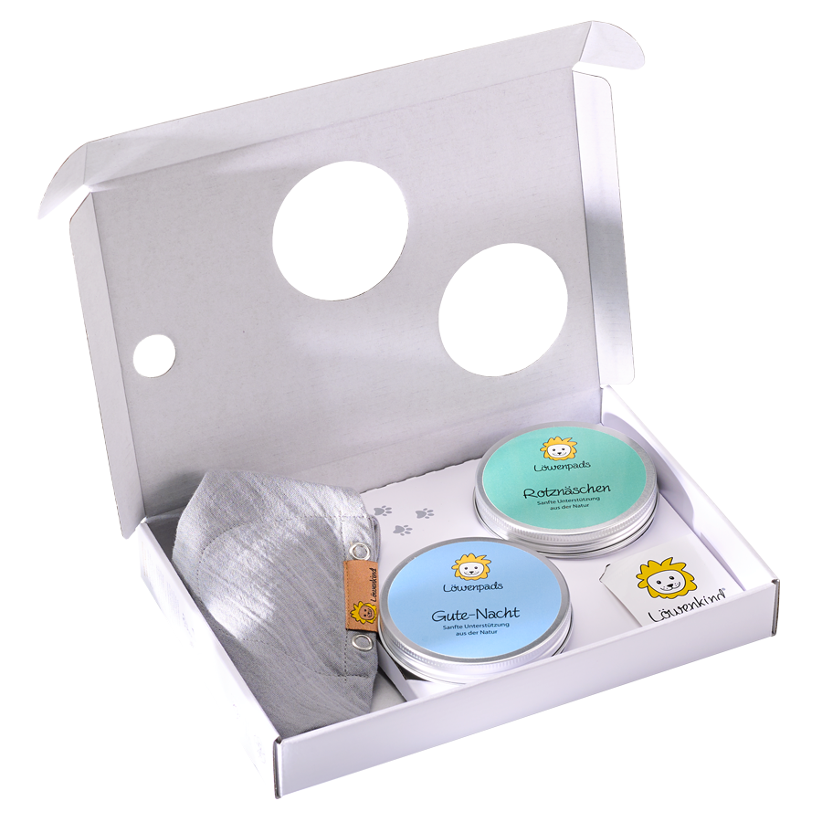 Löwenkind starter box mini grey con 1 lattina di Snotty Nose e 1 lattina di Good Night