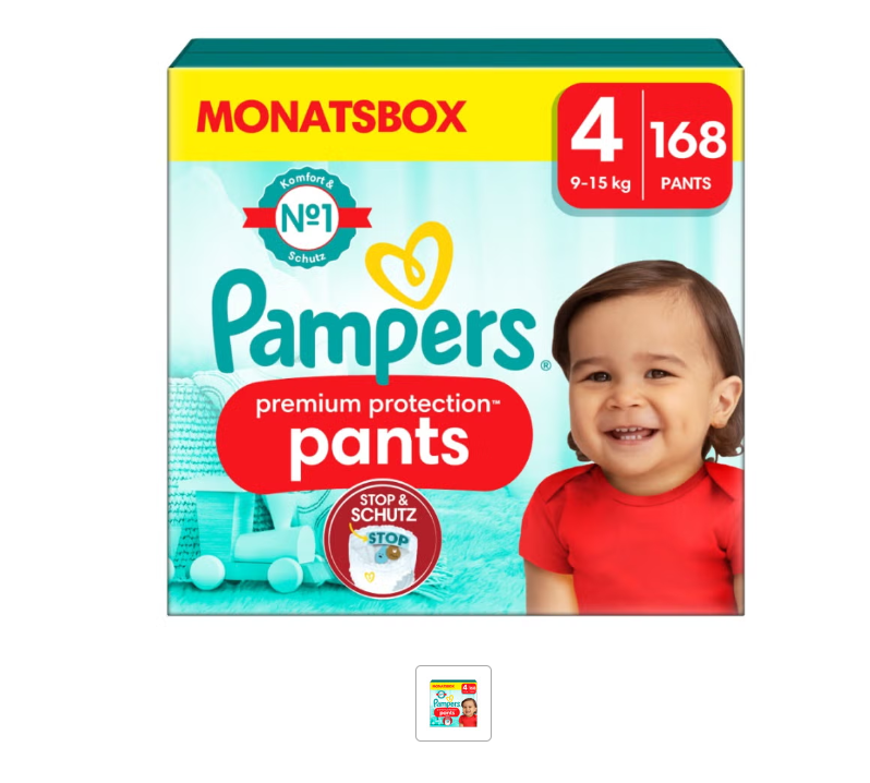 Pampers Prem Prot Pa Gr4 9-15kg Maxi mese 168 pezzi