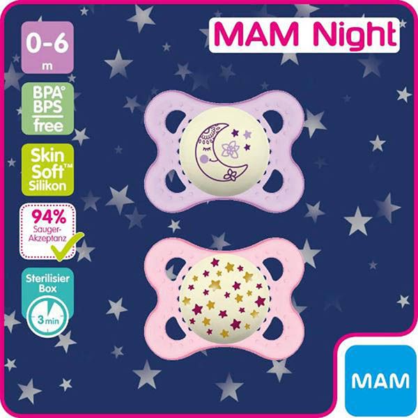 MAM Notte Nuggi Silicone 0-6 mesi Bambina 2 pezzi