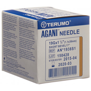 Terumo Agani cannula monouso 19G 1,1x38mm avorio terra corta 100 pezzi