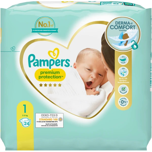 Pampers Premium Protection New Baby Gr1 2-5kg Neonato Confezione singola 24 pezzi