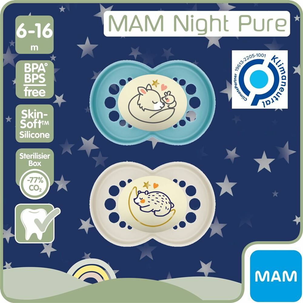 MAM Notte Nuggi Gomma Pura 16-36 mesi 2 pezzi