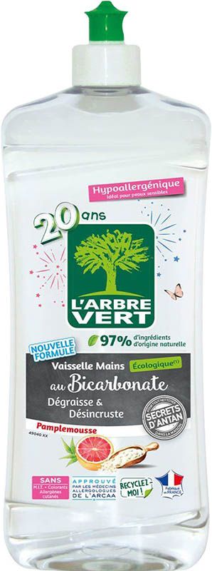 L'ARBRE VERT Detergente liquido per piatti al bicarbonato di sodio e pompelmo 750ml