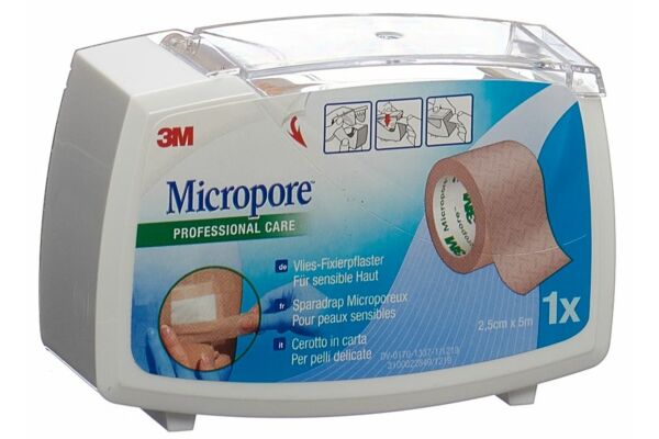 Cerotto adesivo in tessuto non tessuto 3M Micropore con dispenser 25mmx5m color pelle