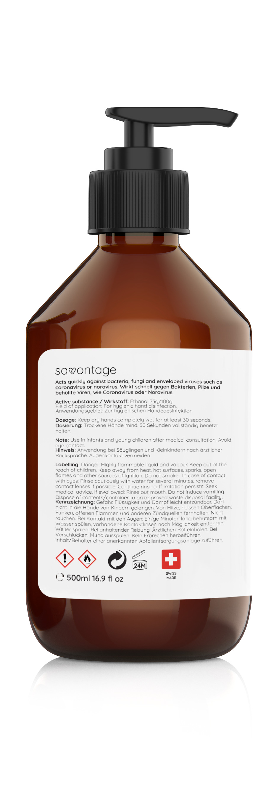 Savontage Olio di agrumi per l'igiene delle mani 500 ml (bottiglia di vetro)