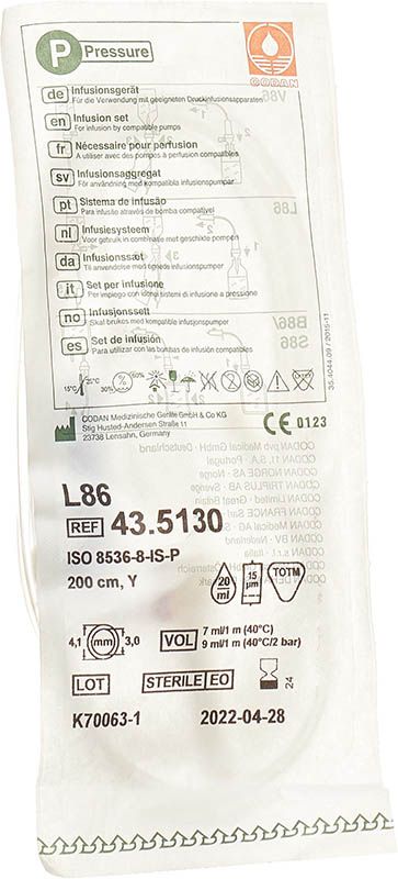 Dispositivo di infusione Codan Luer Lock L86 P-Y con ventilazione