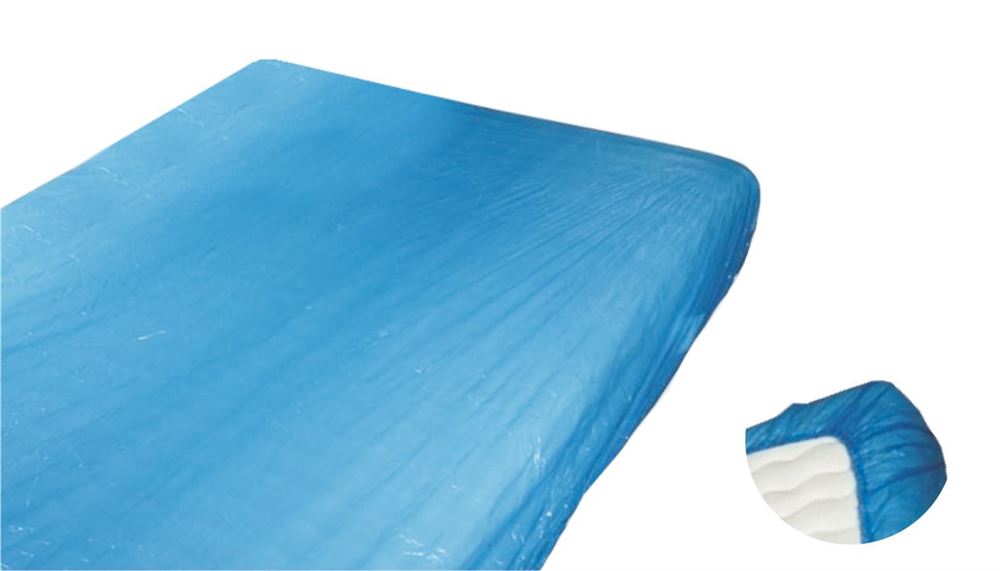 Coprimaterasso Sundo 100x200cm monouso blu in CPE con fascia elastica