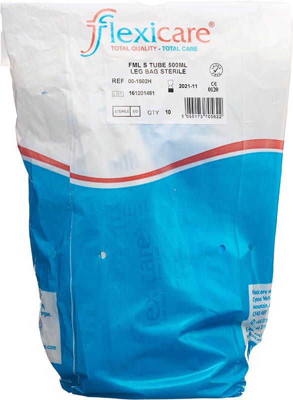 Flexicare Urinbeutel 500ml 7cm Ablauf Rücklaufventil 10 Stück