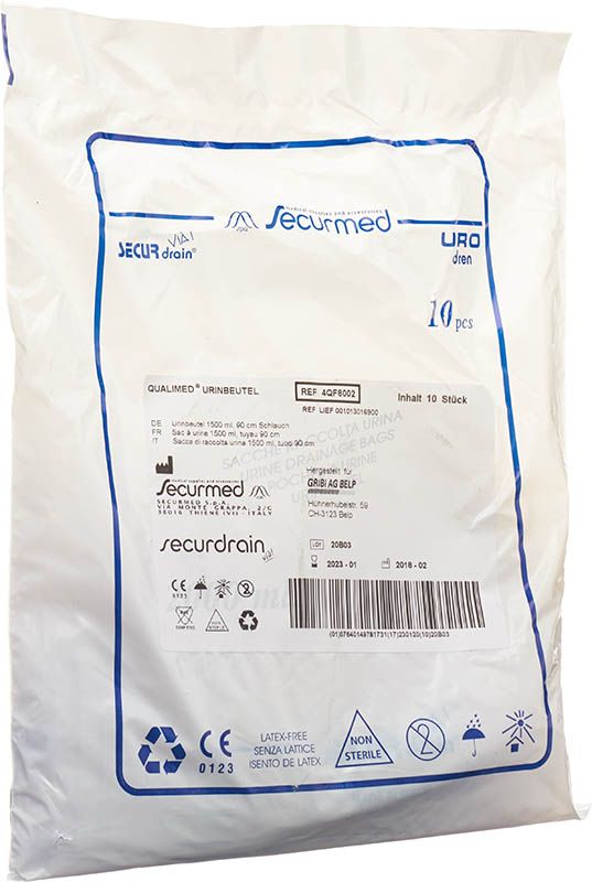 Qualimed sacchetto per urina 1,5l 90cm senza zip 10 pezzi