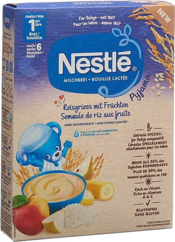 Pigiama di semolino di riso Nestlé con frutta 6M 250 g