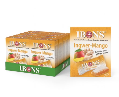 IBONS Ginger Candy Display Mango 10x60g