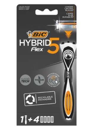 BIC Flex 5 Hybrid Rasoio a 5 lame 1 Gri+4 di ricambio