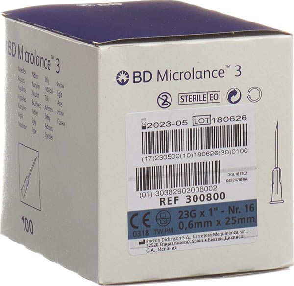 BD MICROLANCE 3 cannula per iniezione 0,60x25 mm blu 100 pezzi