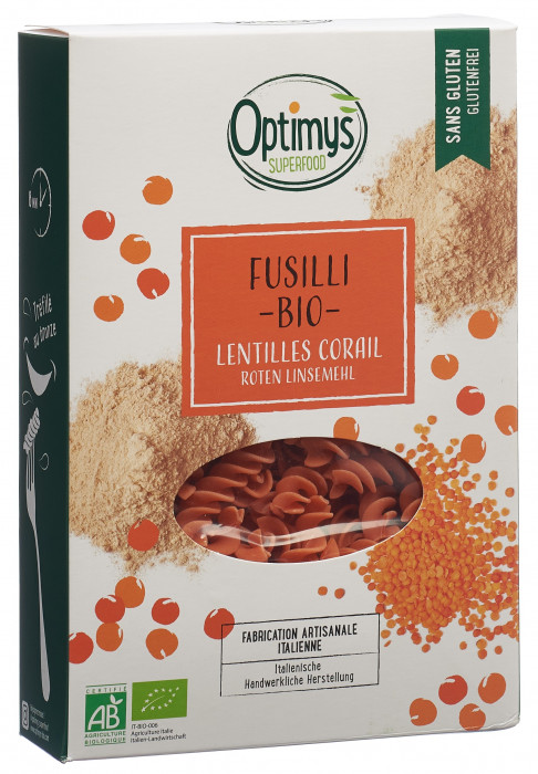 Optimys farina di lenticchie rosse fusilli bio Btl 250g