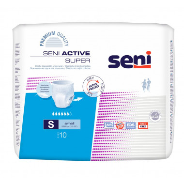 Seni Active Super Pants pantaloni monouso S traspiranti circonferenza fianchi 55-85cm 6 gocce 10 pezzi
