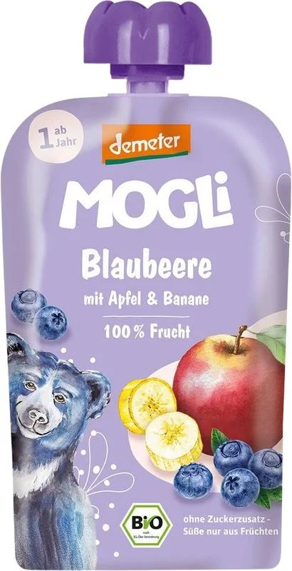 MOGLI Sacchetto morbido Mirtillo, Mela, Banana, confezione da 100 g