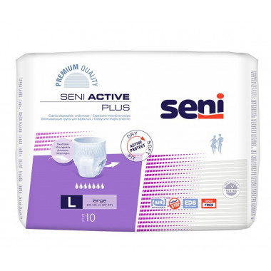 Seni Active Plus Pants Pantaloni monouso L traspiranti Circonferenza anca 100-135cm 7 gocce 10 pezzi