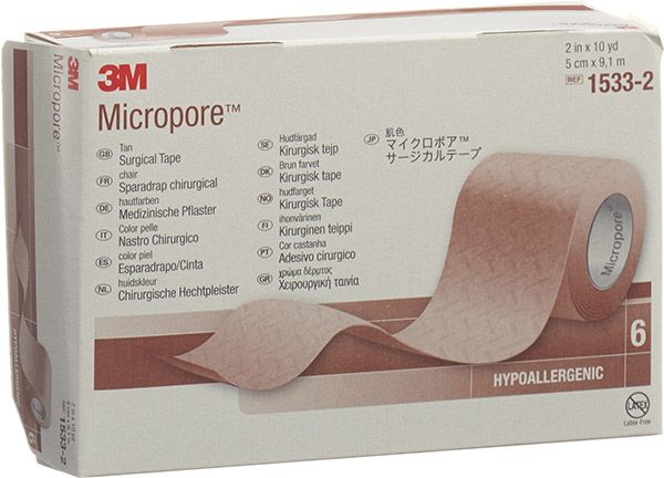 3M Micropore Rollenpflaster ohne Dispenser 50mmx9.14m weiss 6 Stück