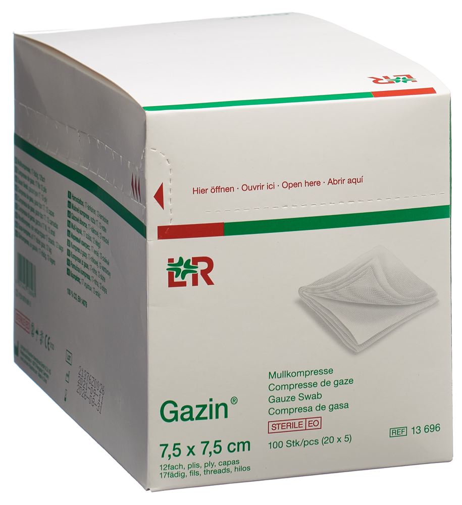 GAZIN Set di compresse di garza 7,5x7,5 cm 12f pezzi 20 x 5 pezzi