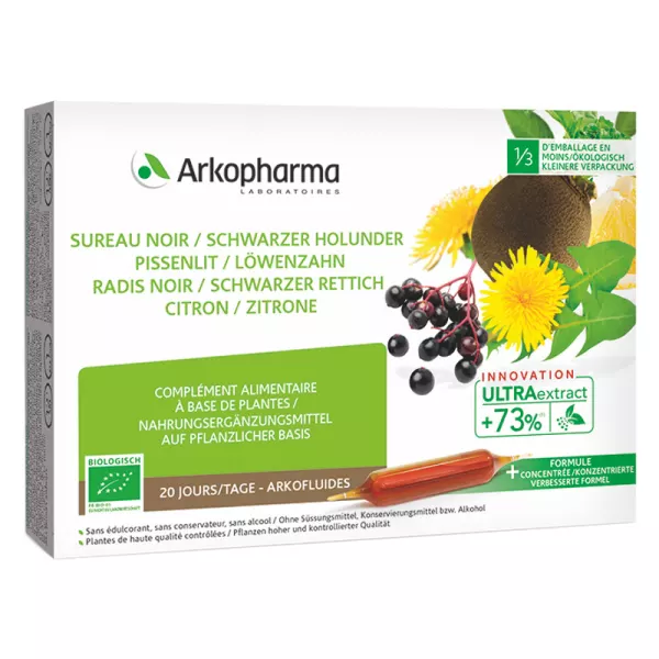 Arkofluide Sambuco Ravanello Tarassaco Limone Trinkamp Biologico 20 pezzi
