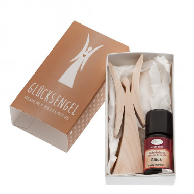 Set regalo Aromalife angelo della felicità in legno 9cm e miscela di fragranze felicità 5ml