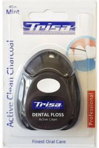 Filo interdentale Trisa Active Clean Charcoal 40m menta Xilitolo