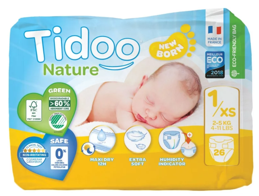 Pannolini TIDOO T1/XS (2-5kg) Neonato 26 pezzi
