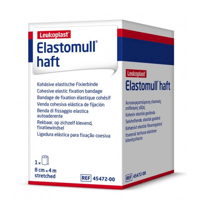 Benda di garza adesiva Elastomull 4mx8cm in rotolo bianco