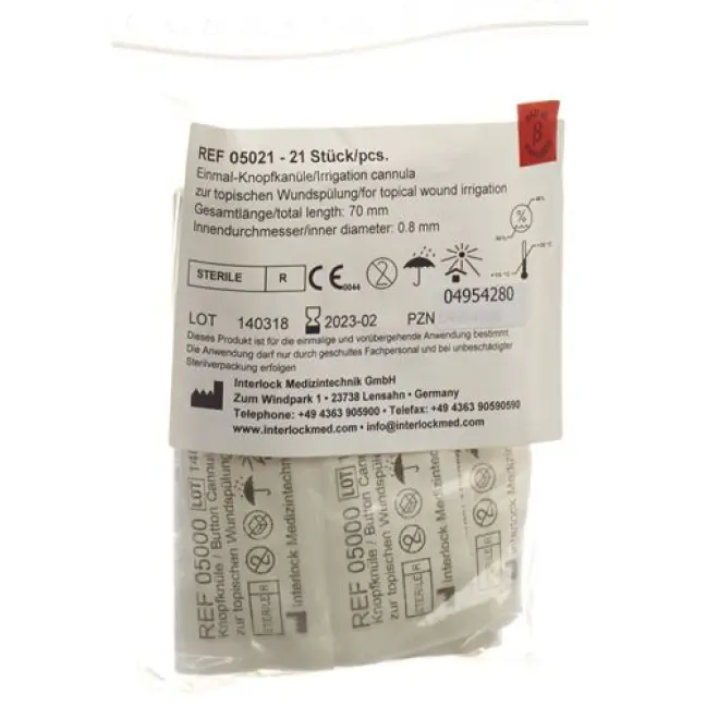 Cannule a bottone interlock in plastica 0,8x70mm sterili 21 pezzi
