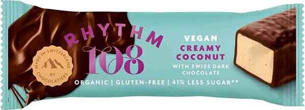 RHYTHM108 Barretta di cioccolato fondente super cocco senza glutine vegan 33g